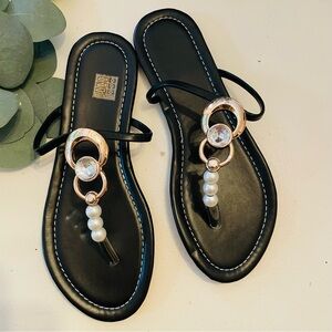 GORGLITTER Pearl Accent Thong Sandals